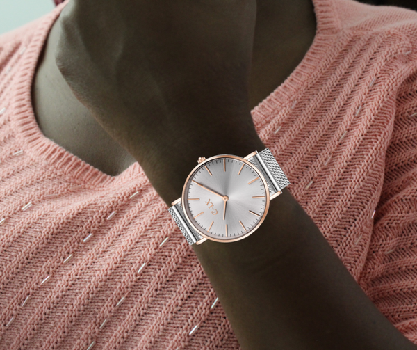 Silver and Rose Gold Mesh C LX WATCHES