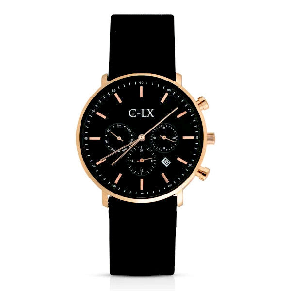 Belmont Black / Rose Gold Leather