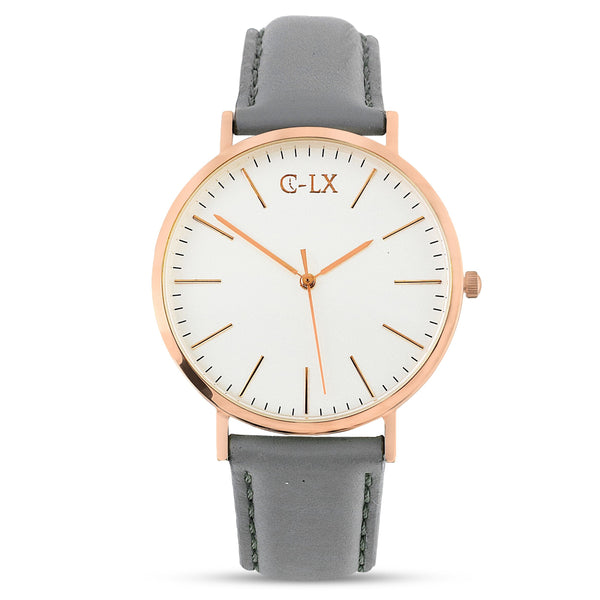 AUGUSTAN LYON ROSE GOLD AND GREY LEATHER WOMENS WATCH