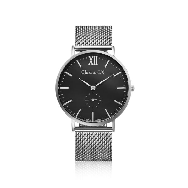 40MM BLACK DIAL SILVER MESH BAND, SWISS RONDA MOVEMENT, LIGHWEIT AND COMFORTABLE WATCH