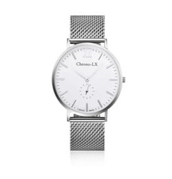 40mm stainless steel unisex watch with mesh band. swiss movement